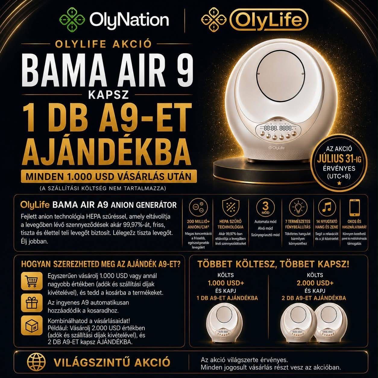 OlyLife BAMA AIR A9 júliusi akció